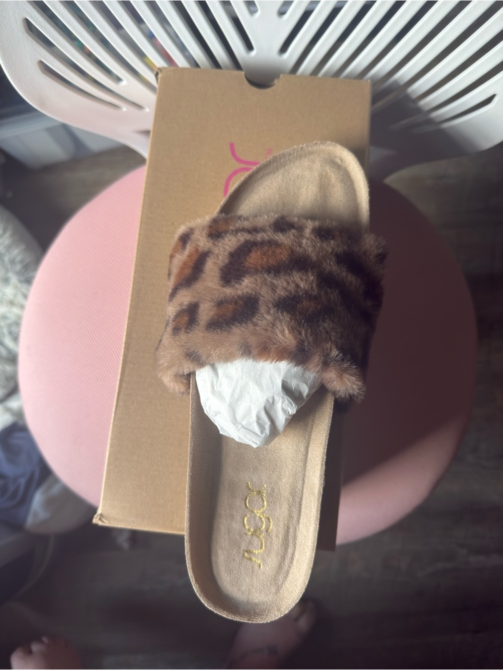 Sugar Leopard Print Faux Fur Slide - Brown